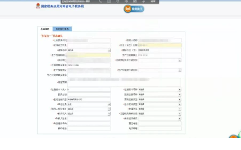 部分信息會自動提取到工商的信息，紅色星號為必填項需要補充完整。